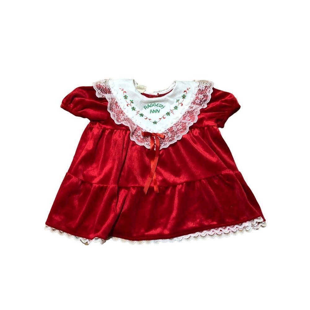 Vintage RAGGEDY ANN Red Velour White Lace Collar Holiday Toddler Girls Dress 3T
